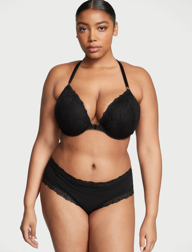 Panti Victoria secret cheeky de algodón con cintura de encaje XS negro